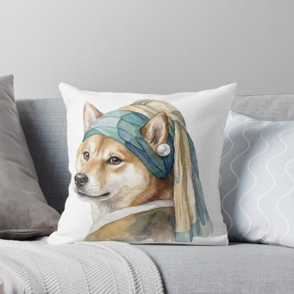 Item preview, Watercolor Shiba Inu with Pearl Earring | Classic Art Inspired Dog Illustration | Cute Shiba Dog Painting designed and sold by ShibaSmileClub.