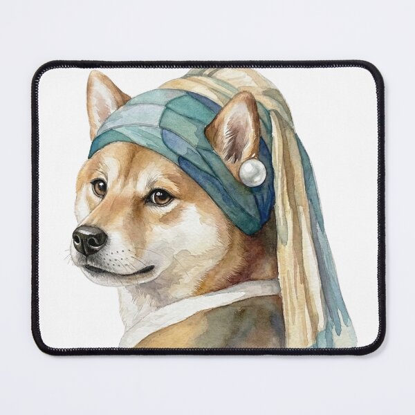 Item preview, Watercolor Shiba Inu with Pearl Earring | Classic Art Inspired Dog Illustration | Cute Shiba Dog Painting designed and sold by ShibaSmileClub.