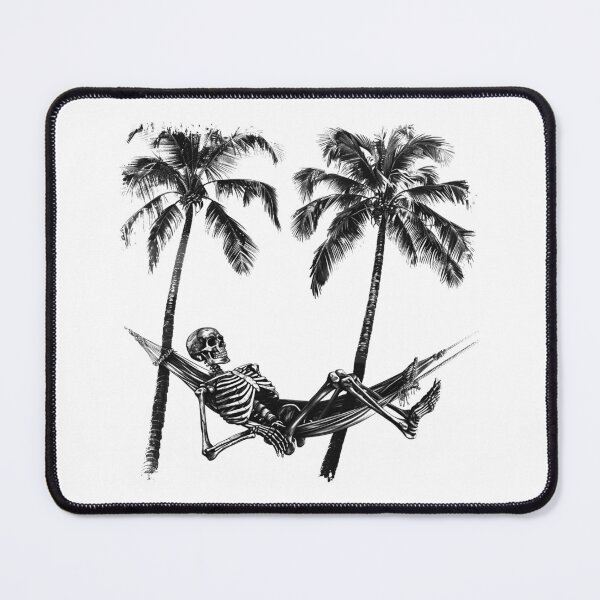 Item preview, Black and White Skeleton Hammock Under Palm Trees Tropical Gothic Art designed and sold by inkoutninja.