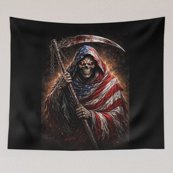 Item preview, American Flag Grim Reaper Sticker – Patriotic Skull Reaper Dark Gothic Art designed and sold by MaulCabral Designs.