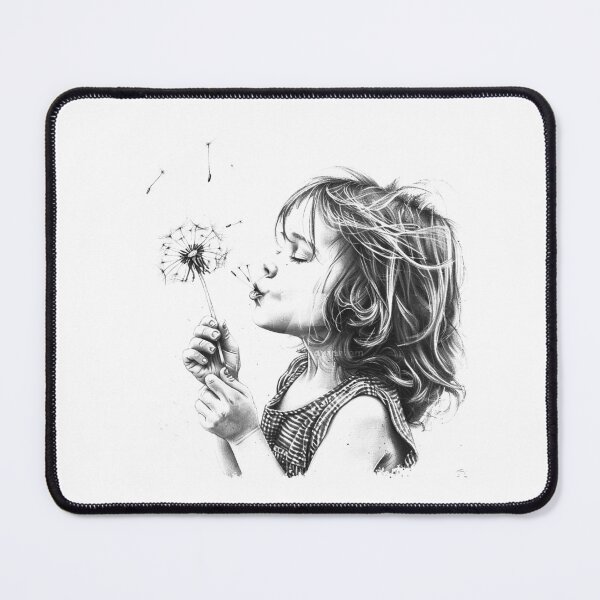 Item preview, Black and White Girl Blowing Dandelion Whimsical Portrait Art designed and sold by inkoutninja.