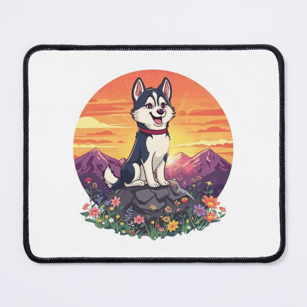 Item preview, Cute Husky Mountain Sunset Flowerfield designed and sold by A-F-M.