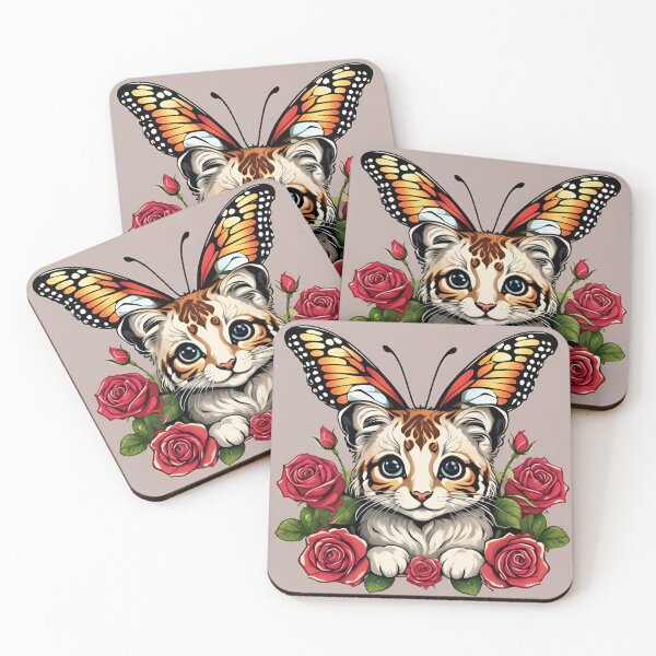 Item preview, Butterfly Crowned Kitten Among Crimson Roses designed and sold by CASASIS_MERCH.