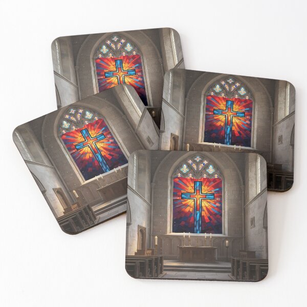 Item preview, Church Interior with Stained Glass Cross designed and sold by karybaquetu10.