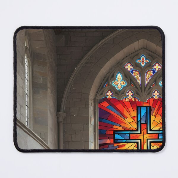 Item preview, Church Interior with Stained Glass Cross designed and sold by karybaquetu10.