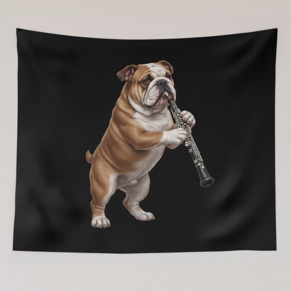 Item preview, Bulldog Playing Oboe Player Oboist Dog Lover designed and sold by DoodleTortle.