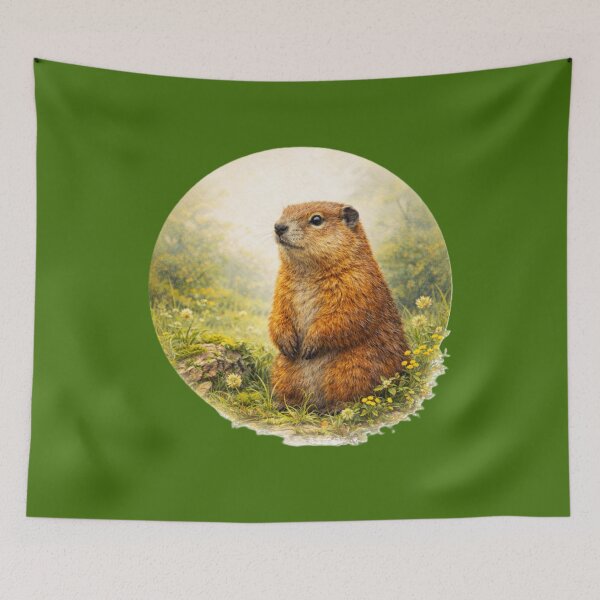 Item preview, Woodland Groundhog – Forest Meadow Guardian | Painterly Wildlife Portrait designed and sold by TheJoyfulPen.