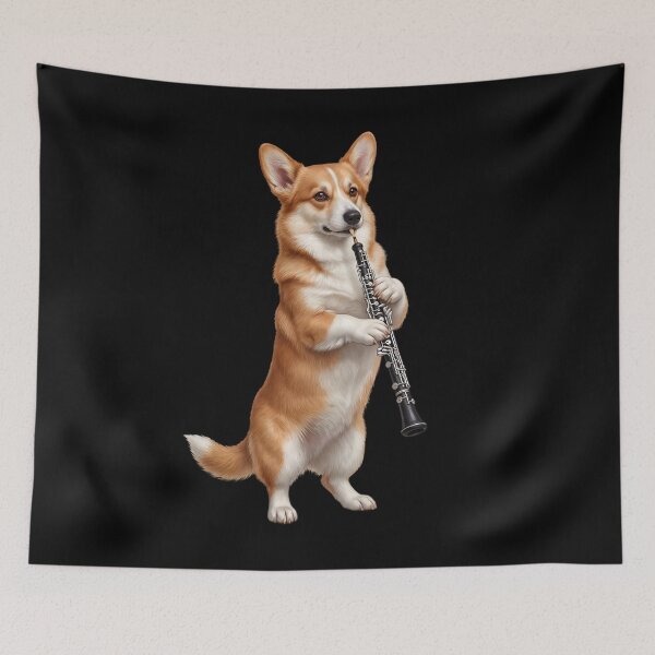 Item preview, Corgi Playing Oboe Player Oboist Dog Lover designed and sold by DoodleTortle.
