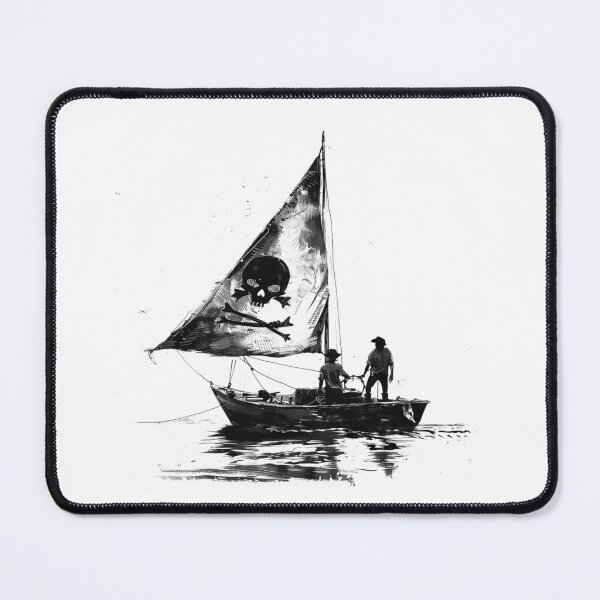 Item preview, Black and White Pirate Sailboat with Skull Flag Nautical Art designed and sold by inkoutninja.