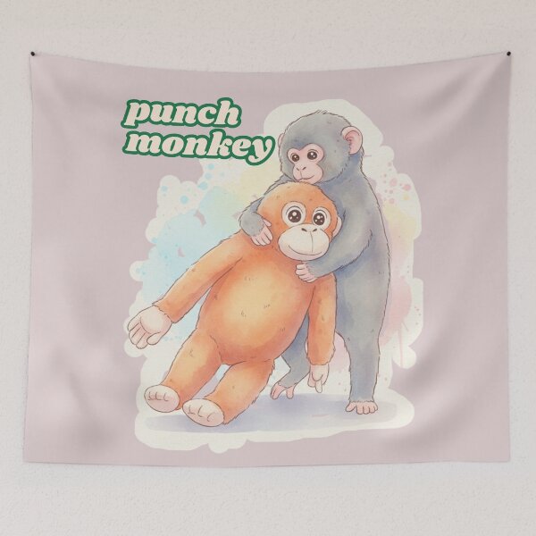 Item preview, Punch Monkey Cute Hugging Monkeys – Emotional Comfort Plush Toy Design, Kawaii Animal Art Tee designed and sold by CandyKissDgtl.