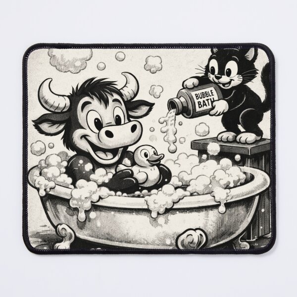 Item preview, Bubble Bath Buddies – Vintage Cartoon Cow & Cat Bath Time designed and sold by MapleBaconator.
