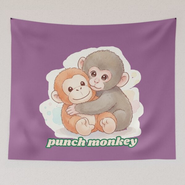 Item preview, Punch Monkey Cute Hugging Monkeys – Emotional Comfort Plush Toy Design, Kawaii Animal Art  designed and sold by CandyKissDgtl.