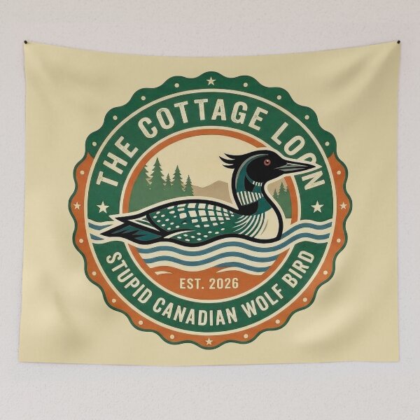 Item preview, Retro Cottage Loon Stupid Canadian Wolf Bird Graphic designed and sold by Terry Bain.