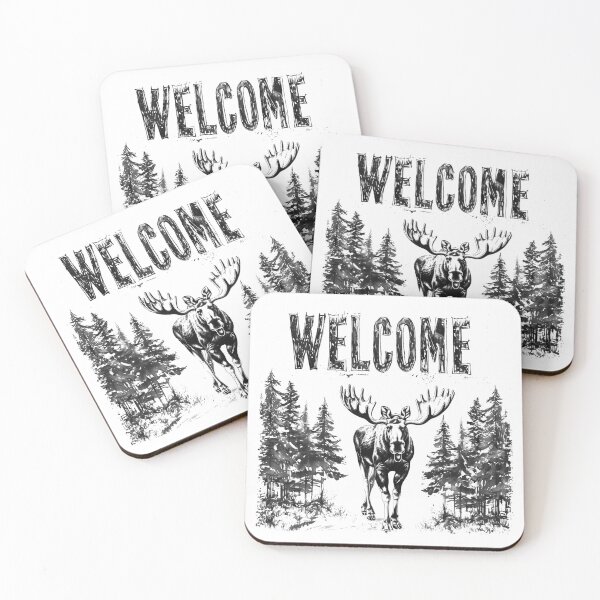 Item preview, Black and White Welcome Moose Rustic Woodland Sign Design designed and sold by inkoutninja.