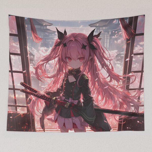 Item preview, Krul Tepes Seraph Of The End Cherry Blossom Chibi Sunset designed and sold by TanglenRabbit.