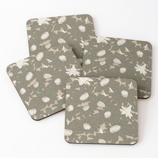 Item preview, Hand drawn Daisies in khaki on light sandstone designed and sold by SCdesignqld.