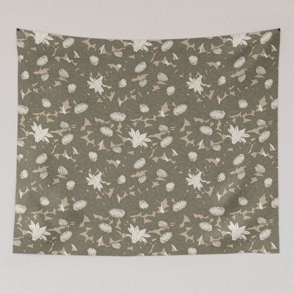 Item preview, Hand drawn Daisies in khaki on light sandstone designed and sold by SCdesignqld.