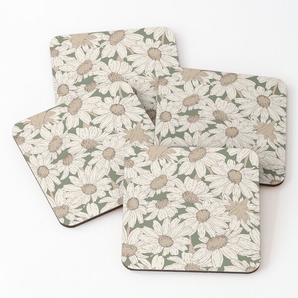 Item preview, Hand drawn Daisies in light sandstone on khaki designed and sold by SCdesignqld.