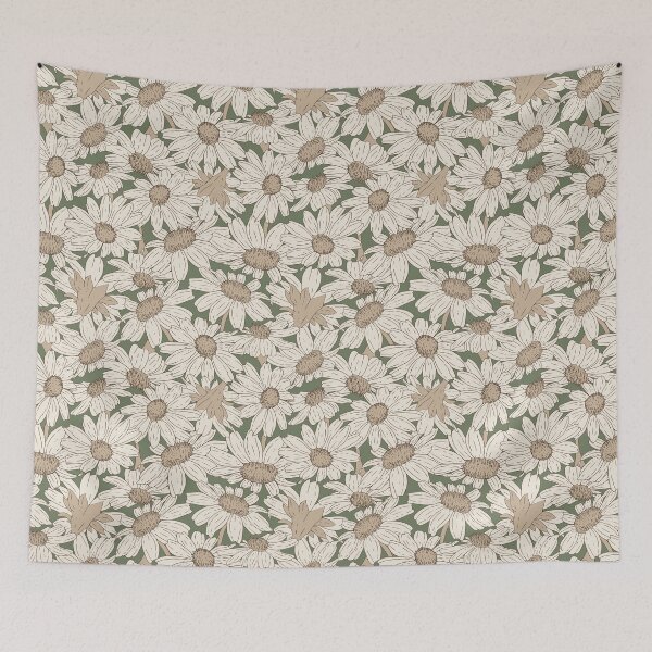 Item preview, Hand drawn Daisies in light sandstone on khaki designed and sold by SCdesignqld.