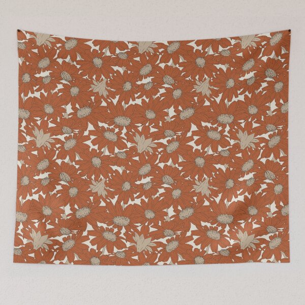 Item preview, Hand drawn Daisies in terracotta on cream designed and sold by SCdesignqld.