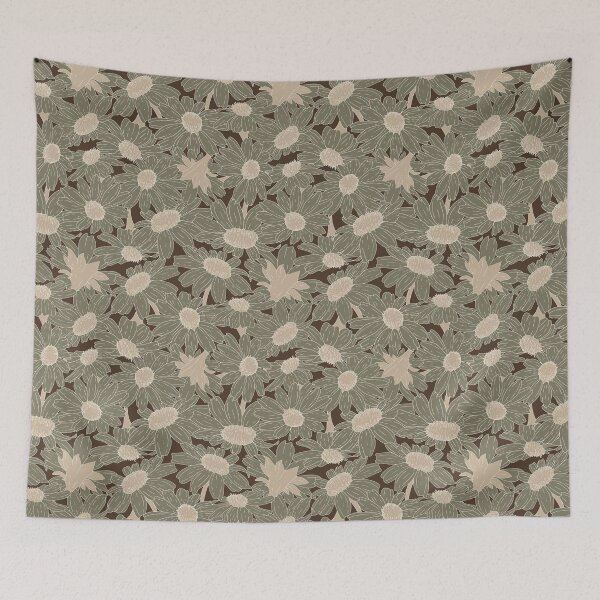 Item preview, Hand drawn Daisies in khaki on walnut brown designed and sold by SCdesignqld.