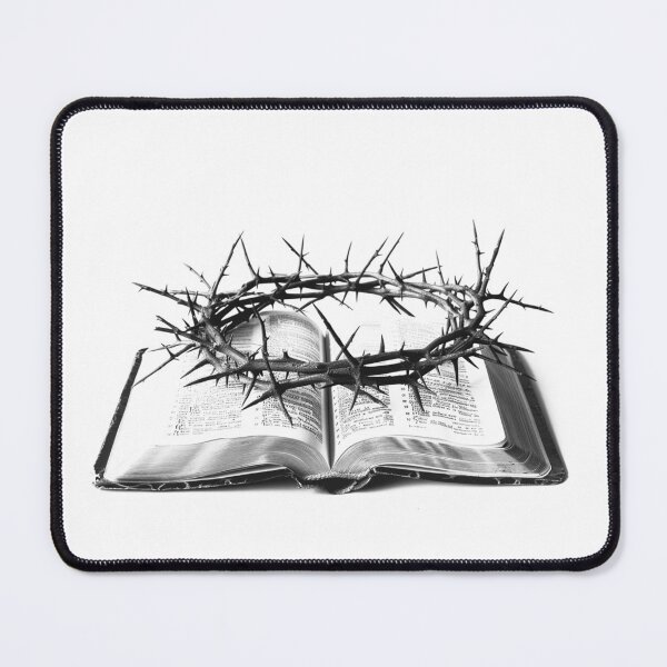 Item preview, Black and White Crown of Thorns on Open Bible Christian Faith Art designed and sold by inkoutninja.
