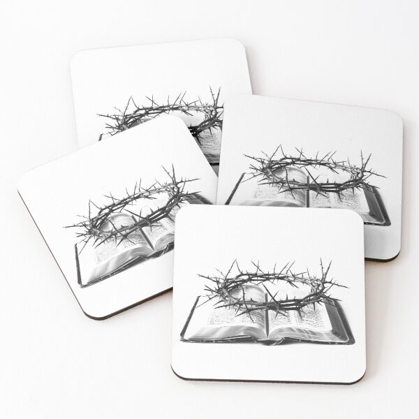 Item preview, Black and White Crown of Thorns on Open Bible Christian Faith Art designed and sold by inkoutninja.
