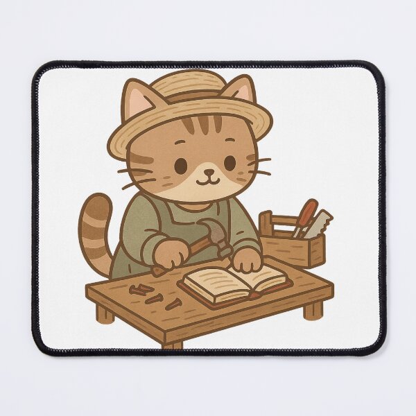 Item preview, Kawaii Carpenter Cat – Cute Workshop Art designed and sold by kimkosovo.