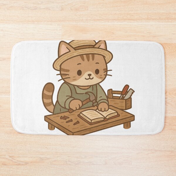 Item preview, Kawaii Carpenter Cat – Cute Workshop Art designed and sold by kimkosovo.