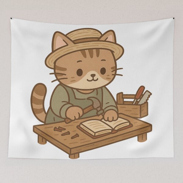 Item preview, Kawaii Carpenter Cat – Cute Workshop Art designed and sold by kimkosovo.