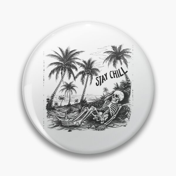 Item preview, Black and White Stay Chill Skeleton Tropical Beach Gothic Art designed and sold by inkoutninja.