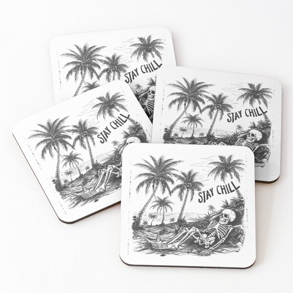 Item preview, Black and White Stay Chill Skeleton Tropical Beach Gothic Art designed and sold by inkoutninja.