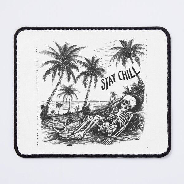 Item preview, Black and White Stay Chill Skeleton Tropical Beach Gothic Art designed and sold by inkoutninja.