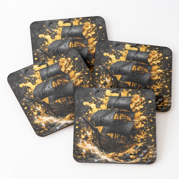 Item preview, Black Pirate Ship Gold Explosion Art designed and sold by Kaleidoscope Print.