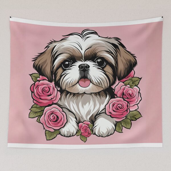 Item preview, Smiling Shih Tzu Surrounded by Pink Roses designed and sold by CASASIS_MERCH.