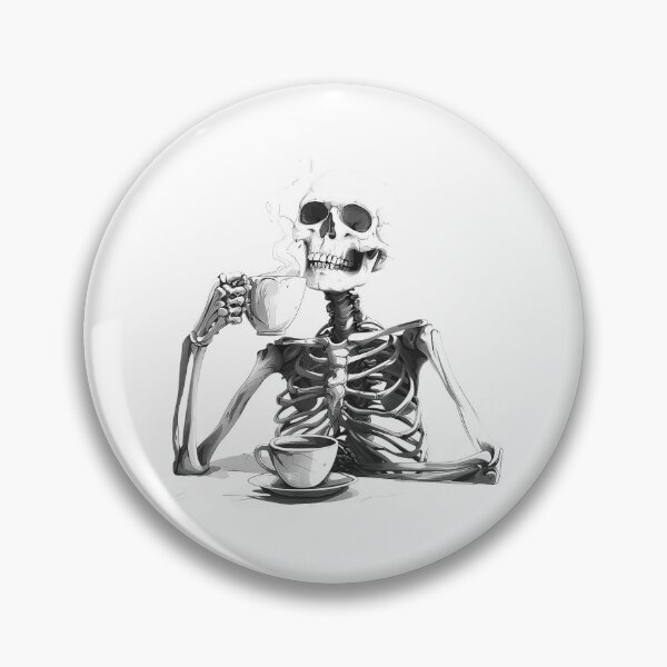 Item preview, Black and White Skeleton Drinking Coffee Dark Humor Gothic Art designed and sold by inkoutninja.