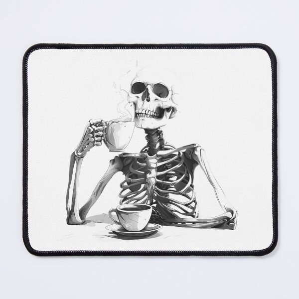 Item preview, Black and White Skeleton Drinking Coffee Dark Humor Gothic Art designed and sold by inkoutninja.