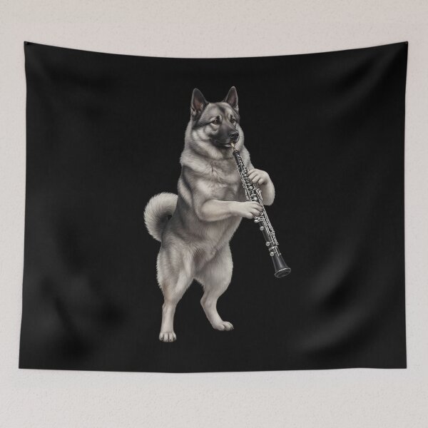 Item preview, Norwegian Elkhound Playing Oboe Player Oboist Dog Lover designed and sold by DoodleTortle.