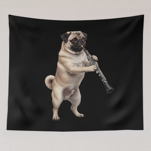 Item preview, Pug Playing Oboe Player Oboist Dog Lover designed and sold by DoodleTortle.