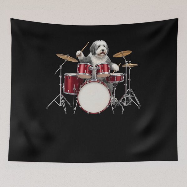 Item preview, Old English Sheepdog Playing Drum Kit Drummer Dog Lover designed and sold by TerryConnells.