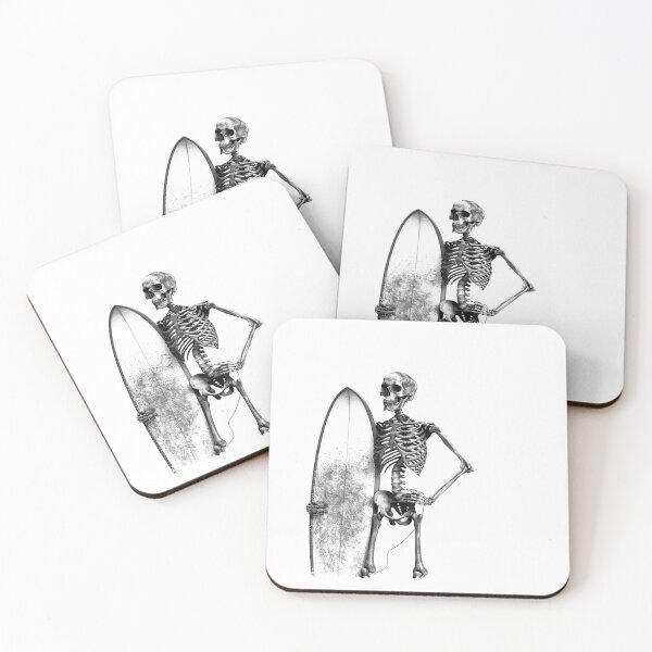 Item preview, Black and White Skeleton Surfer with Surfboard Coastal Gothic Art designed and sold by inkoutninja.