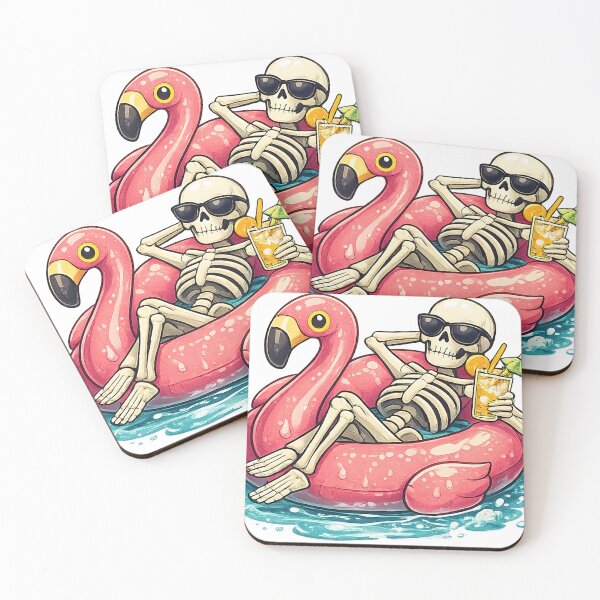 Item preview, Relaxing Skeleton Flamingo Pool Float designed and sold by BoostingBliss.
