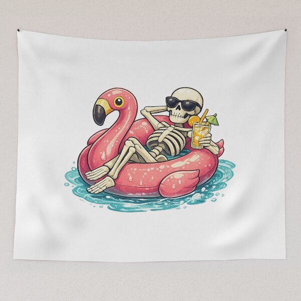 Item preview, Relaxing Skeleton Flamingo Pool Float designed and sold by BoostingBliss.