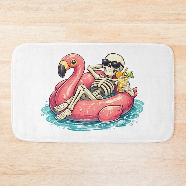 Item preview, Relaxing Skeleton Flamingo Pool Float designed and sold by BoostingBliss.