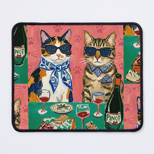 Item preview, Two Sophisticated Cats Wearing Sunglasses Dining with Pinot Red Wine Art Digital Print designed and sold by LuxeBuzz.