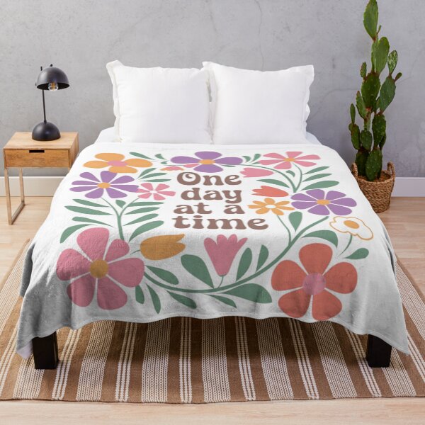 Item preview, Retro "One Day At A Time" Inspirational Floral Quote designed and sold by KrisGraphic45.