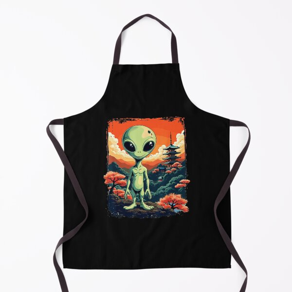 Item preview, Cute Alien Visitor Japanese Landscape Illustration designed and sold by titanlevi.