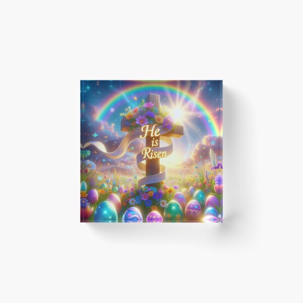 Item preview, He Is Risen Rainbow Cross – Christian Easter Faith Art designed and sold by PixelVibe782.