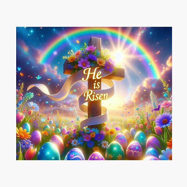 Item preview, He Is Risen Rainbow Cross – Christian Easter Faith Art designed and sold by PixelVibe782.
