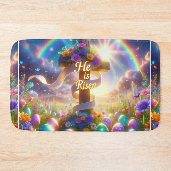 Item preview, He Is Risen Rainbow Cross – Christian Easter Faith Art designed and sold by PixelVibe782.